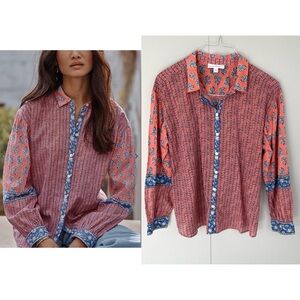 J.JILL PURE JILL Mixed Print Button Front Top